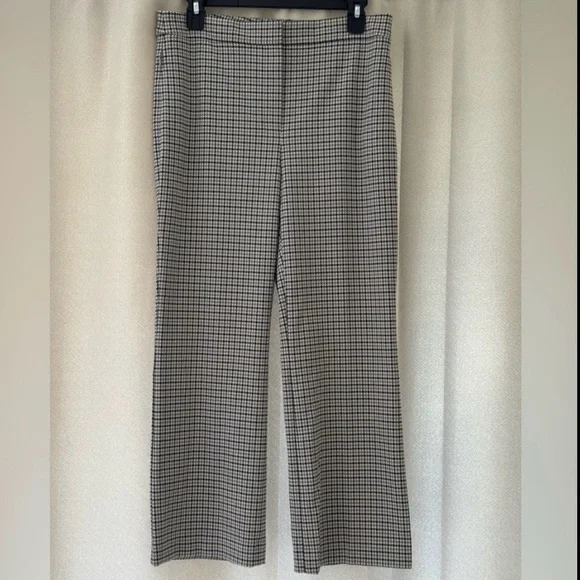 Theory Houndstooth Dress Pants Size 8 Black White Straight Leg Work - Picture 2 of 8